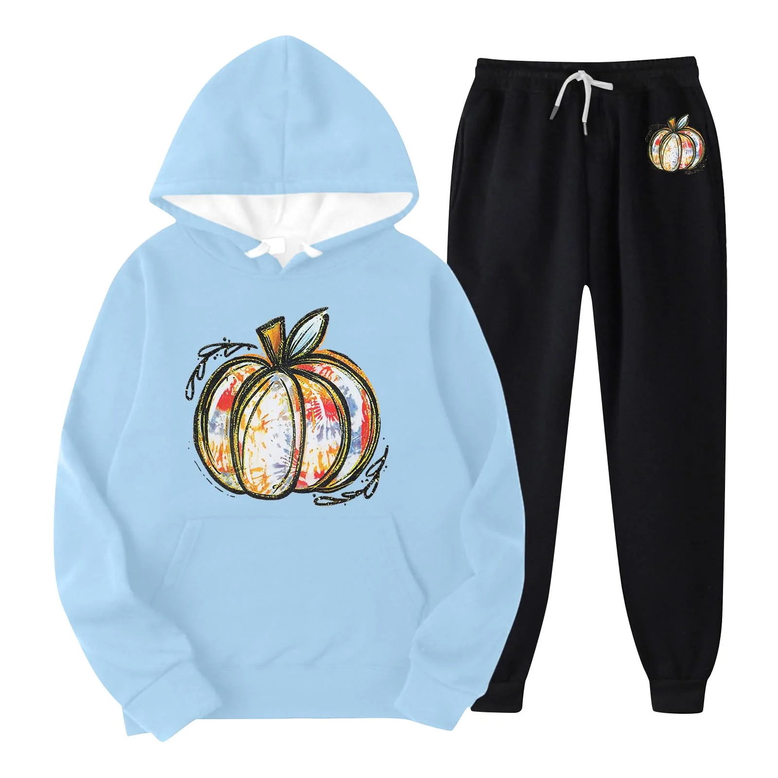 

Autumn Winter Men Tracksuit Unisex Two-piece Hooded Sweatshirt Suit Jogging Outfits Pumpkin Print Hoodie Set Streetwear