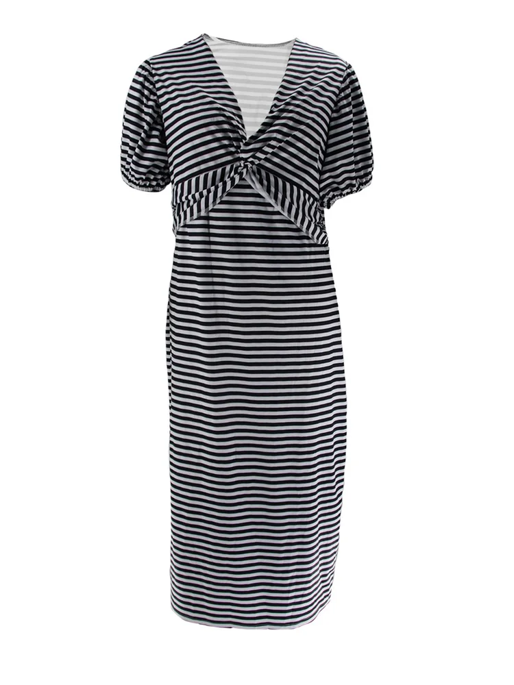 Wmstar Plus Size Long Dresses for Women 2025  Striped Elegant V Neck New in Summer Clothes Maxi Dresses Wholesale Dropshipping