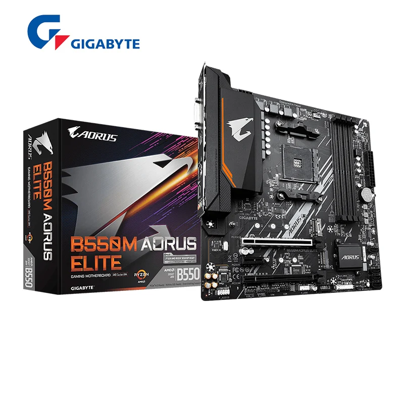 

GIGABYTE GA B550M AORUS ELITE Новый Micro-ATX AMD B550 DDR4 4733(O.C.) МГц M.2 USB3.2 128G двухканальный разъем AM4 материнская плата