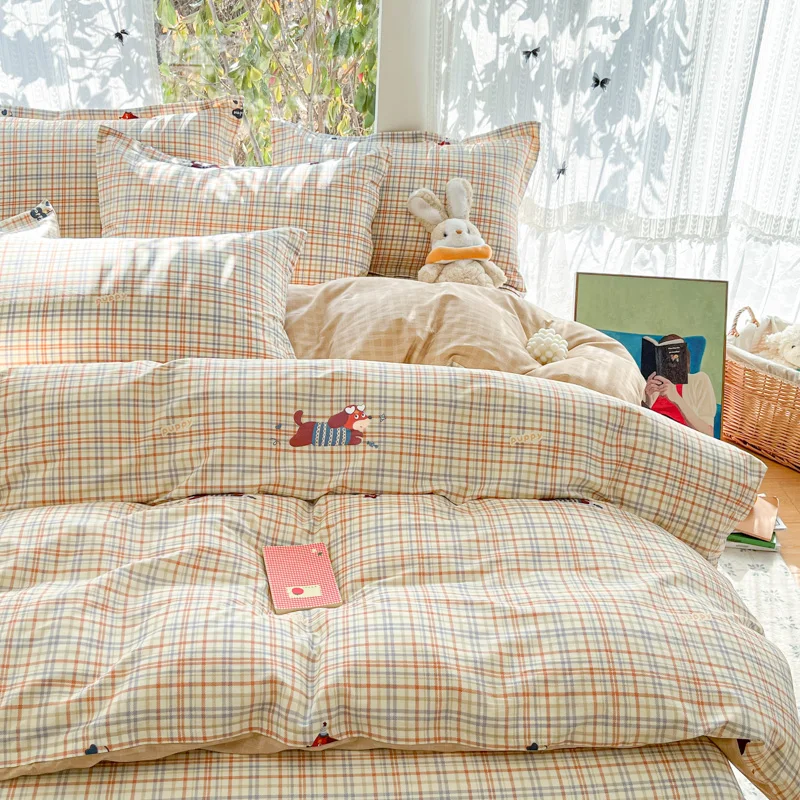 100 % Cotton Duvet Cover Set Bedding Set Striped Cute Dog Design Duvet Cover Pillowsham Comfort Breathable Fade Resistant 5