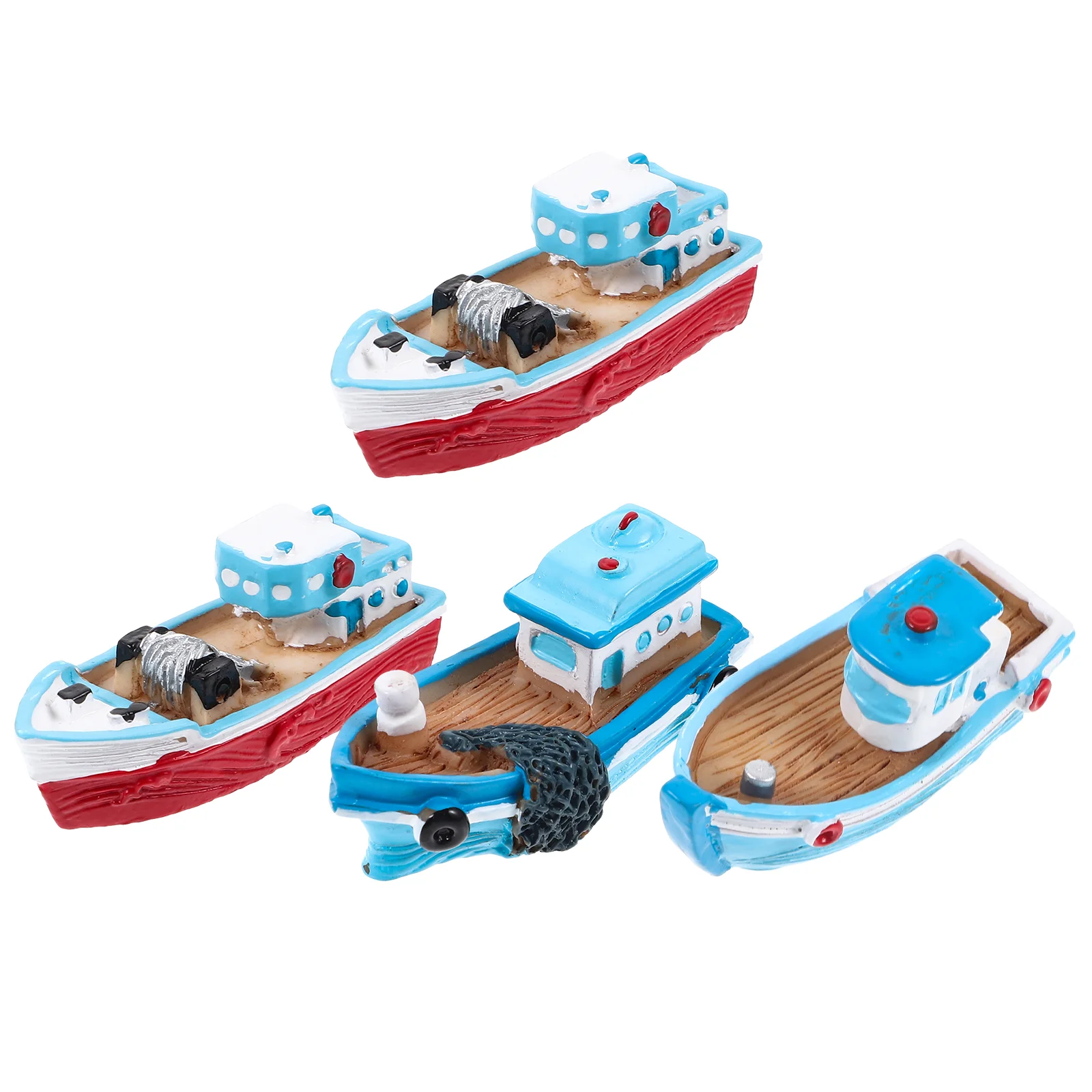 

4 Pcs Fishing Boat Ornaments Decor Model Resin Decoration Kids Dollhouse Office Miniature