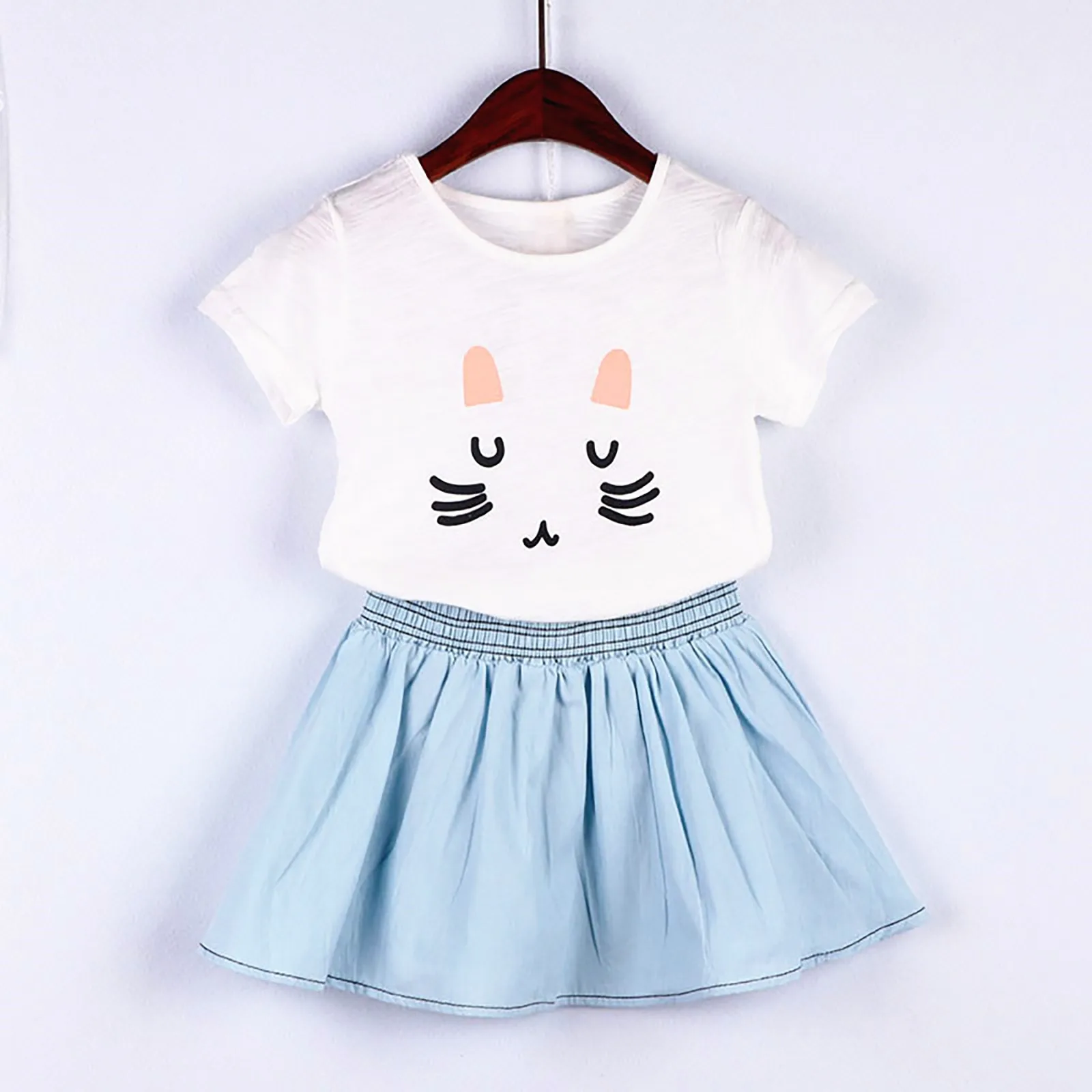 

2Pcs Toddler Girls Summer Clothes Sets Cute Rabbit Print Short Sleeve TShirt Tops Skirts Suit Two Piece Sets 1 2 3 4 5 6 7 Years