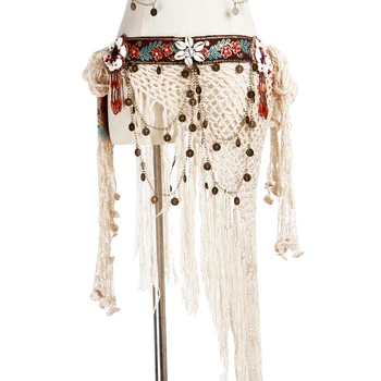 부족 ATS 벨트 밸리 댄스 힙 스카프 의상, 술 동전 집시 벨리댄스 스타일 수제 힙 스카프 액세서리, 조절 가능