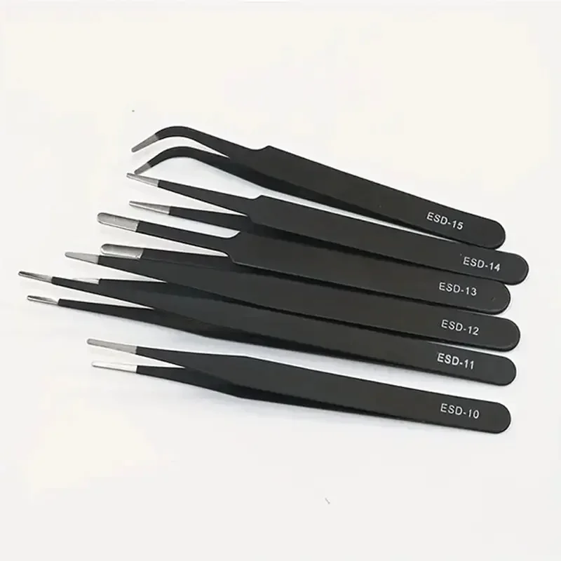 6pcs Anti-static ESD Stainless Steel Tweezers Precision Maintenance Industrial Repair Bending Tools for Home Work Model Making