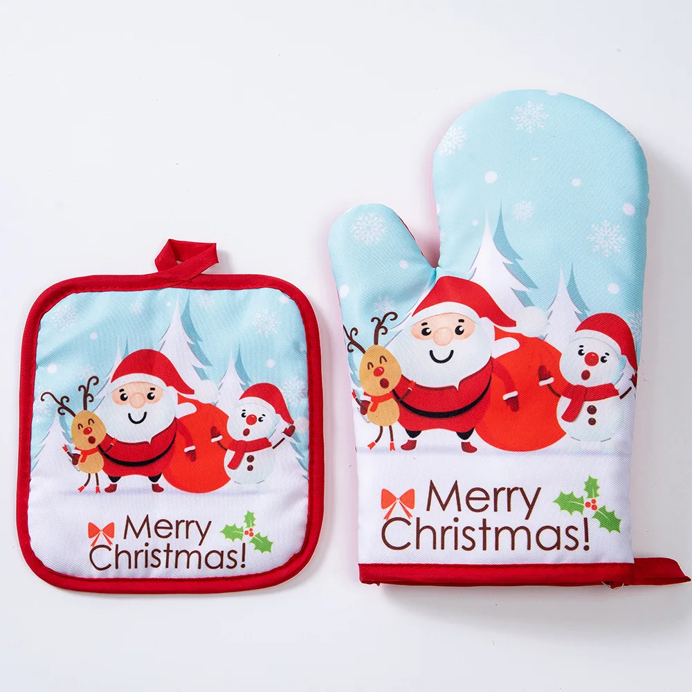 

Hot Oven Mitts Baking Anti-Hot Gloves Pad Oven Microwave Insulation Mat Christmas Decoration Baking Kitchen Tools Xmas