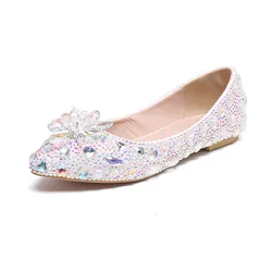 New Colorful Wedding Shoes Big Size Women's Shoes Colorful Diamond Crystal Flat Single Shoes