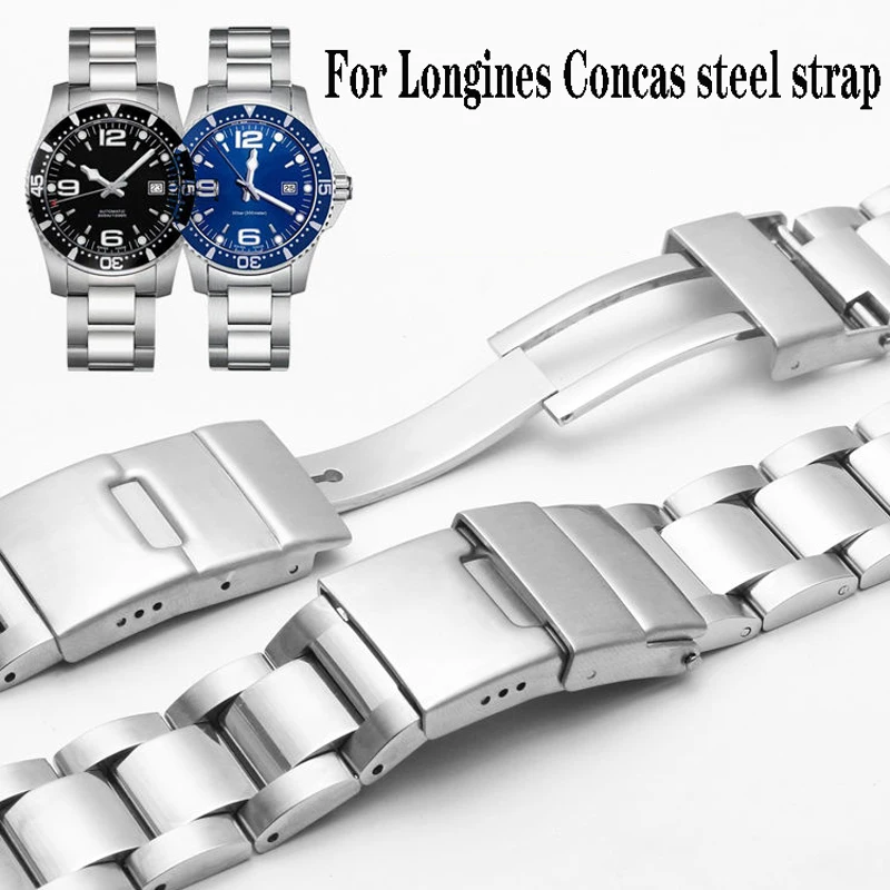 Cinturino Per Orologio In Acciaio Inossidabile Con Estremità Curva Da 21Mm Per Cinturini Serie Longines Master Conquest Hydroconquest L3.642.4 L3.781.