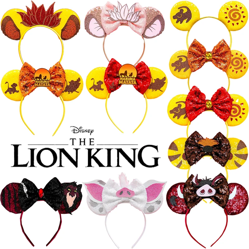 The Lion King Hair Accessories Women Carnival Disney Pumbaa Simba Ears Headband Girl HAKUNA MATATA Sequins Bow Hairband Kid Gift