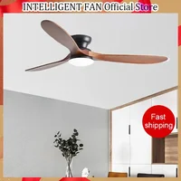 52inch Low Floor Ceiling Fan Light Remote Control Led Llights Indoor Restaurant Solid wood fan leaves With Fan Chandelier 1