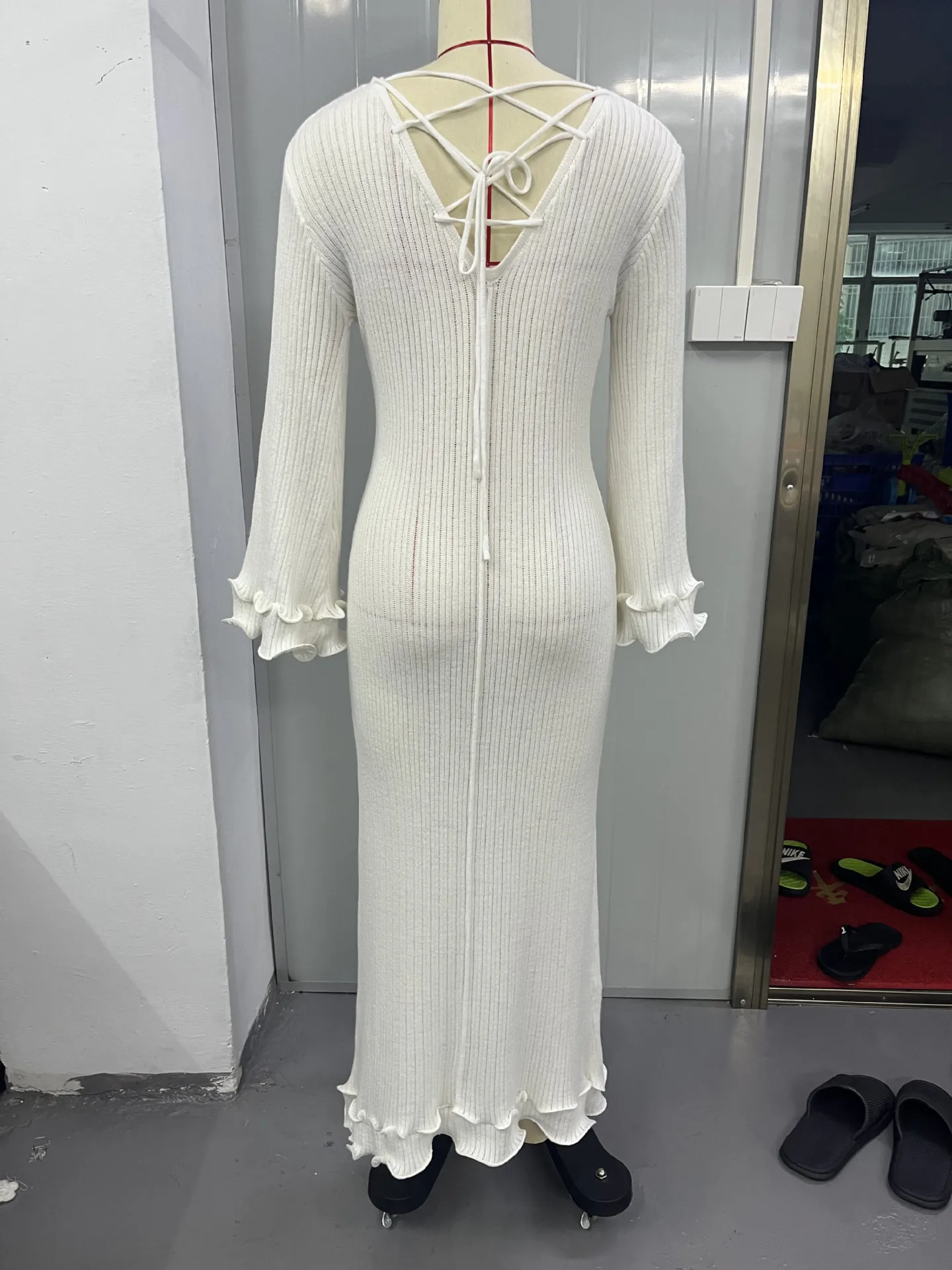 Solid Long Sleeve Slim Maxi Fungus Dress For Women Backless Elegant Long Dress Club Party Clothes Autumn Winter 2025 New