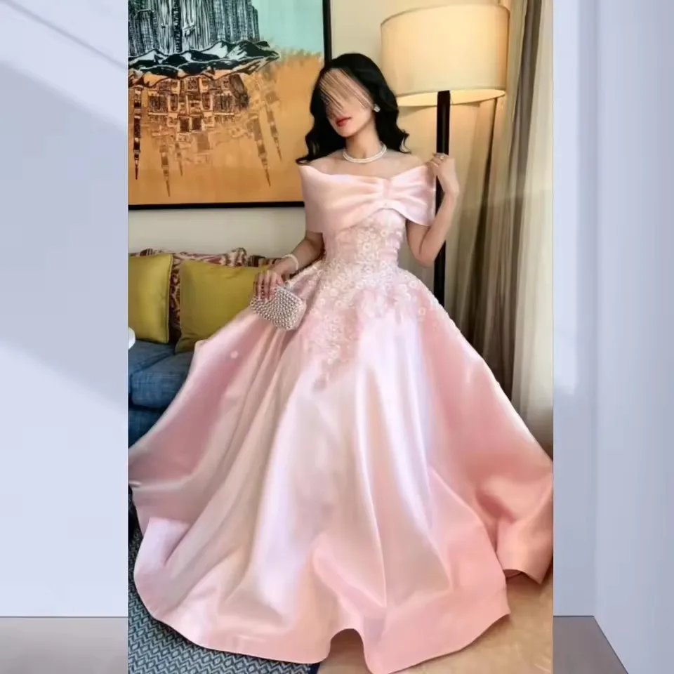 Pink Satin Prom Party Dress Evening Dress 21st Birthday OutfitPink Satin Prom Party Dress Evening Dress 21st Birthday Outfit main image 1