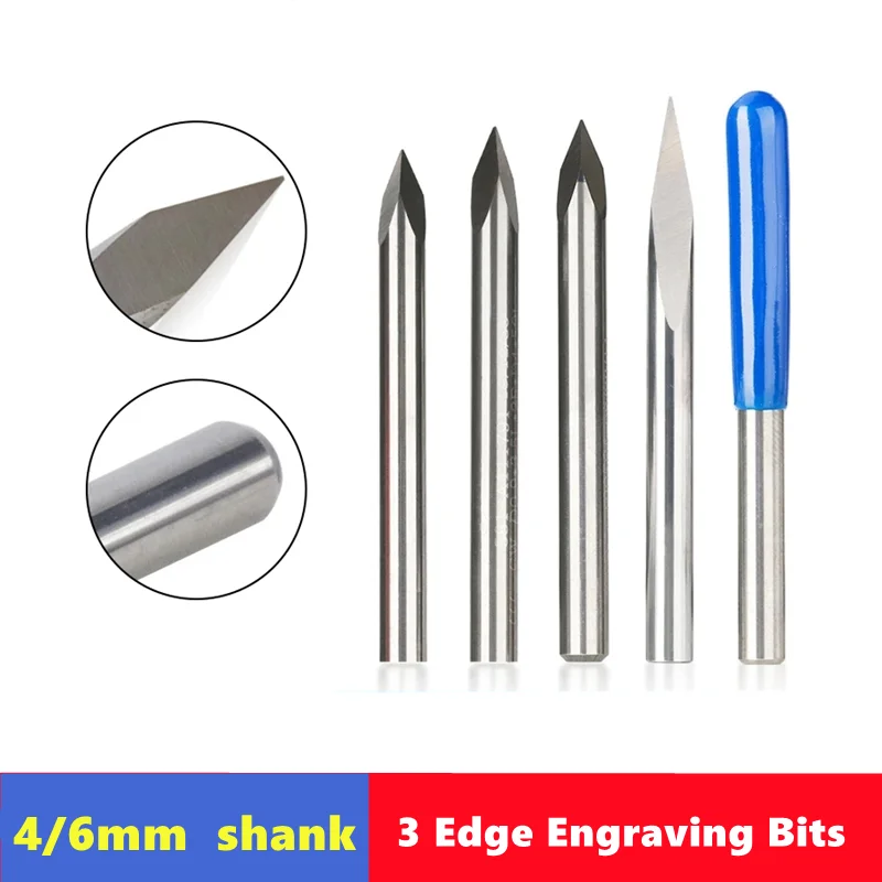 CNC Router Bit 3 Edge Pyramid Engraving Bits 4mm/6mm Shank Carbide End ...