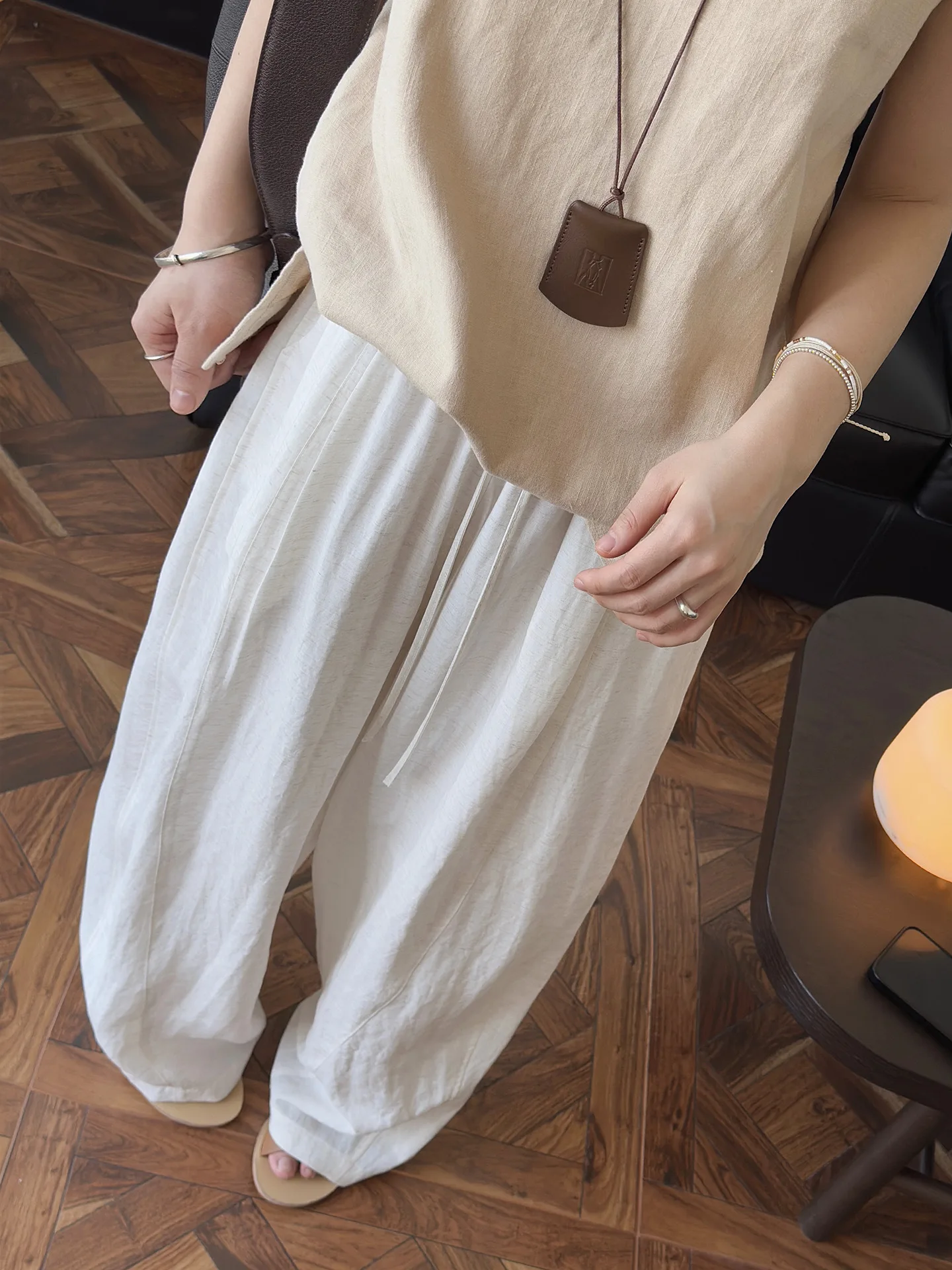 Spring and summer women's casual solid color high waist loose wide leg pants