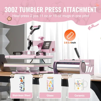 SucceBuy Heat Press Machine 12 x 15 inch 8in 1 Heat Transfer Machine 360° Swing Away T-Shirt for T-Shirts/Mugs/Hats/Plates Pink 3