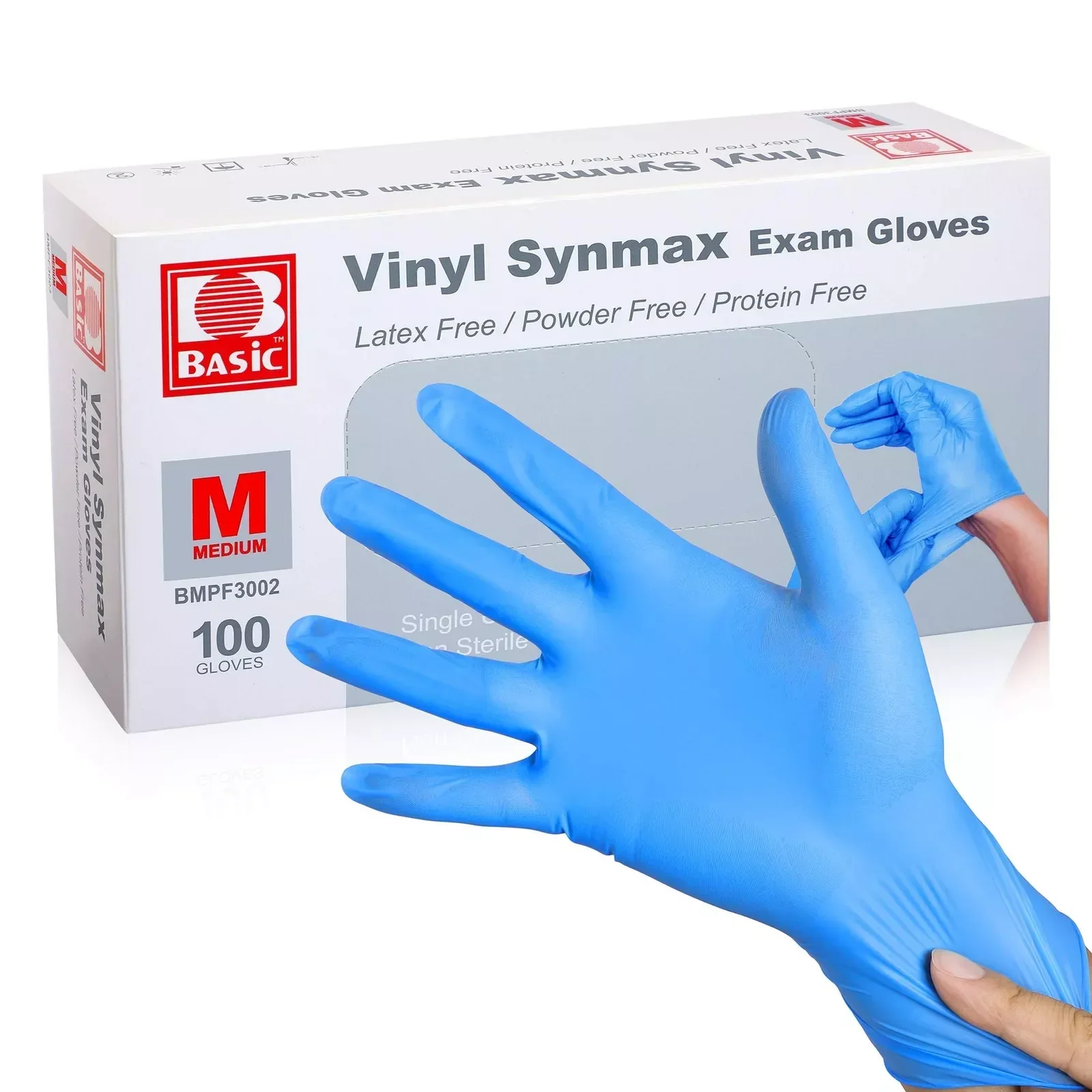 Gants jetables vinyle 4 mil sans latex vus de côté, montrant leur texture fine.