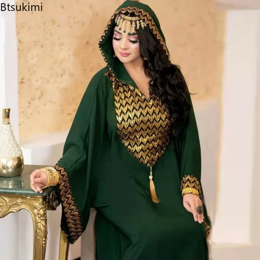 African Dubai Muslim Fashion Dress for Women Elegant Hooded Abayas Casual Kaftan Arab Party Evening Dresses Morocco Caftan Robe