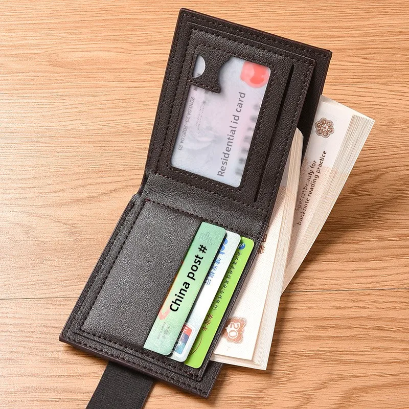 New men's ultra-thin multifunctional large capacity portable card bag, short magnetic buckle wallet, fashionable leather wallet