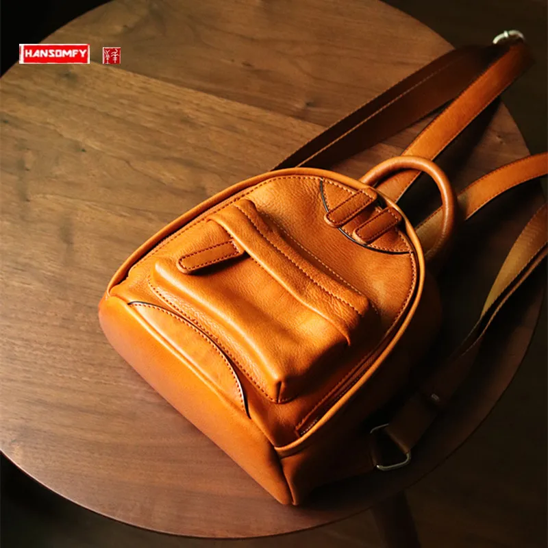 

2022 New Leather Women's Backpack Genuine Leather Niche Original small Backpack Handmade Retro Schoolbag out of the Street