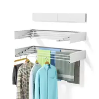 Laundry Drying Rack Collapsible Wall Mounted Clothes Drying Rack Length 80cm&1meter 5 Aluminum Rods, 60lb Capacity Laundry Racks 1