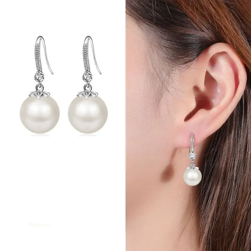 

Gift Drop Hook Earrings Crystal Pearl 925 Silver Women Girls Jewellery
