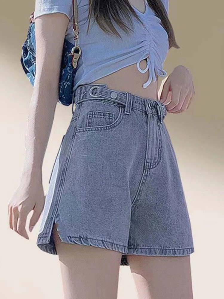 

Summer Denim Shorts Women Loose High Waisted Wide Leg Elastic Waist Jean Shorts Woman Korean Fashion Casual Blue Shorts