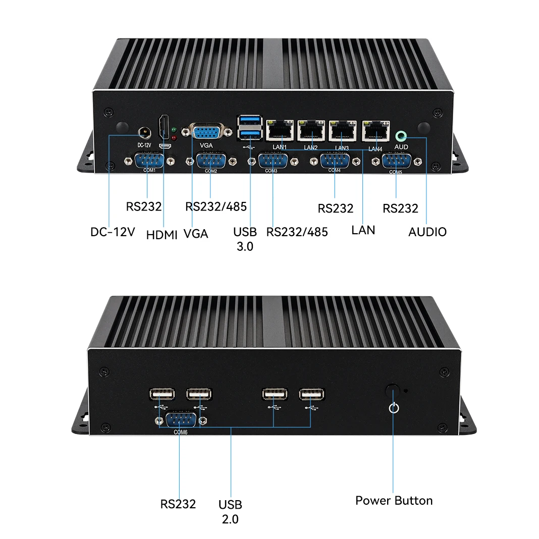 Sans ventilateur IoT industriel Mini PC i7-4600U 4x Gigabit Ethernet 6x COM LVDS GPIO 4G persévérance epiWiFi Windows Linux P95.ense Soft Router