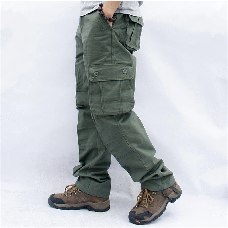 Men Cargo Pants Casual Cotton Multi Pockets Military Tactical Overalls Army Straight Slacks Long Plus Size 44