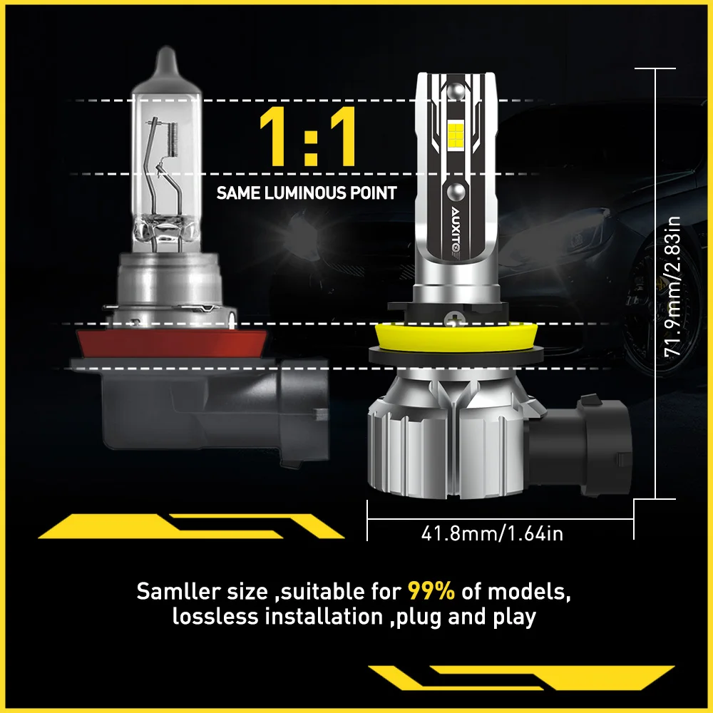 LED Bulb AUXITO 2Pcs H11 PTF H8 Fog Light Low Beam Head Light 50W High Power 6500K 12V 9005 HB3 9006 HB4 Lamp Kit Combo