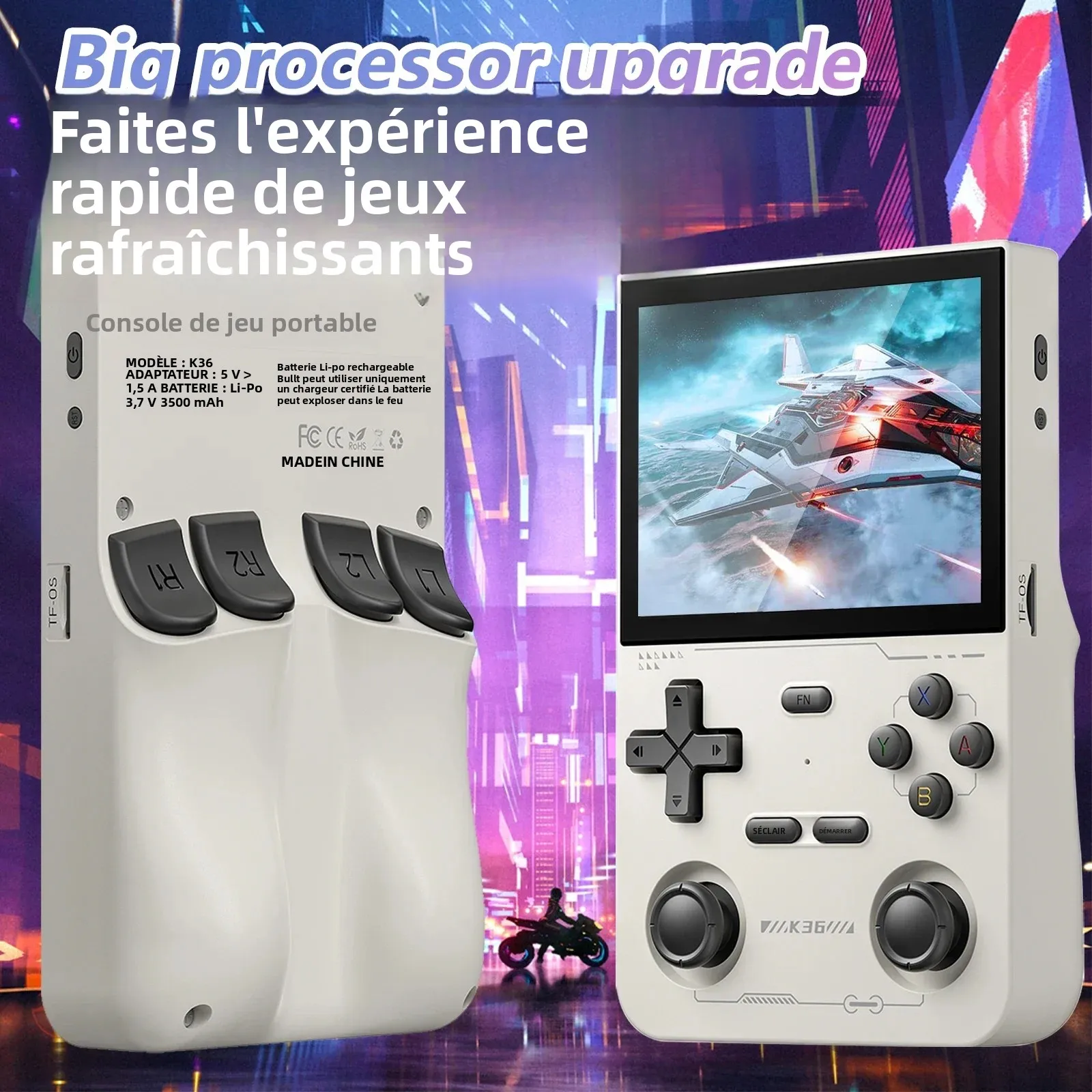 GAMINJA Open Source K36 Retro Handheld Video Game Console 16000 Games Emulator For PS1/PSP/DC/N64/SS 3.5 Inch IPS Screen_voghion.com