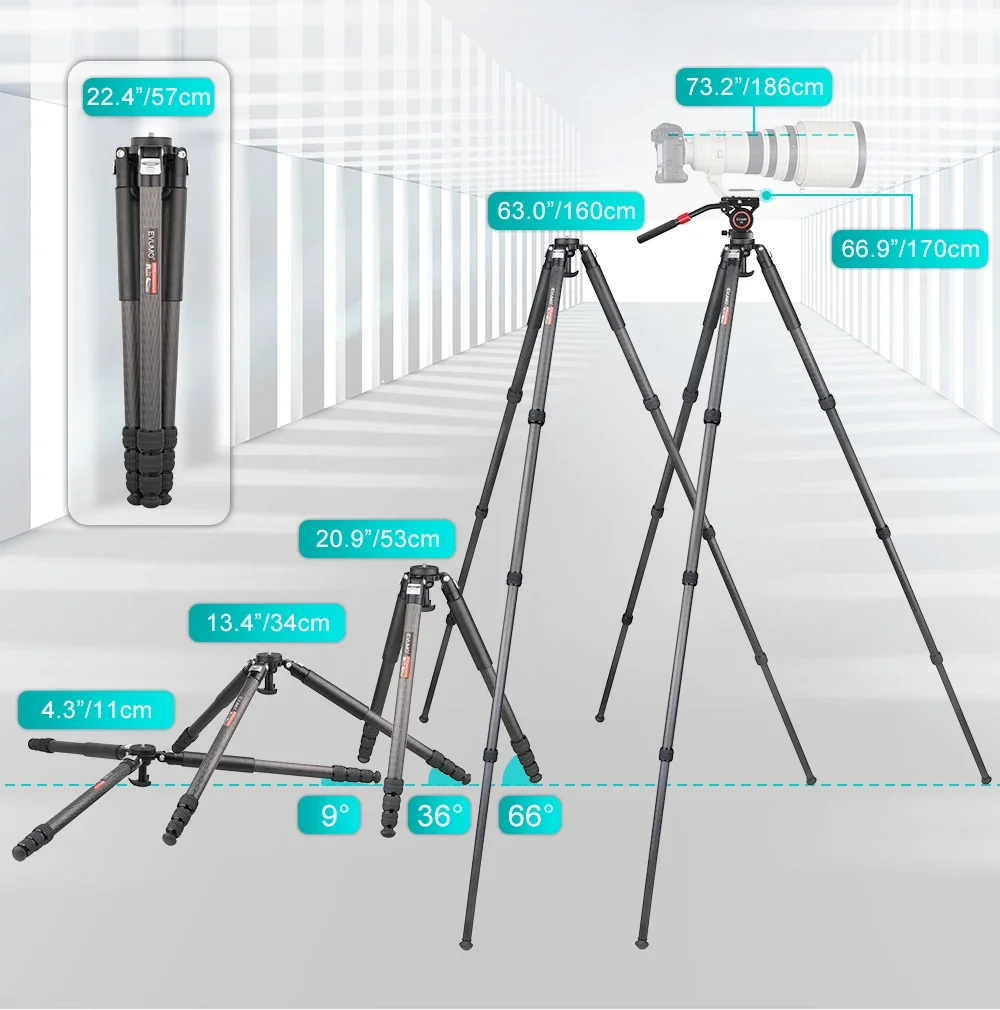 63'' Tripod for Camera Carbon Fiber Heavy Duty Professional Camera Tripod Stand for Camcorder Mobile Phone 75mm Bowl Adapter