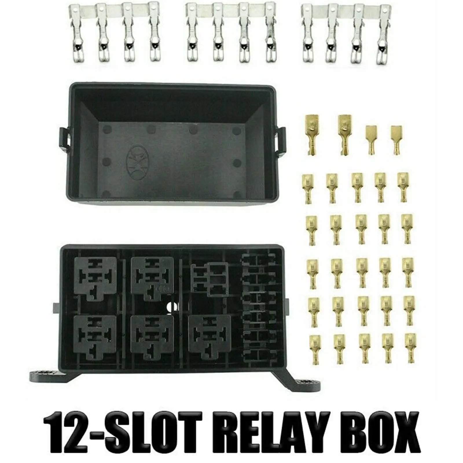 Fuse Holder Car Fuses Kit Fuse Box Holder Universal Automotive Fuse Relay Holder 12-Slot Relay Box 6Relays 6 ATC/ATO Fuses Automotive Accessories