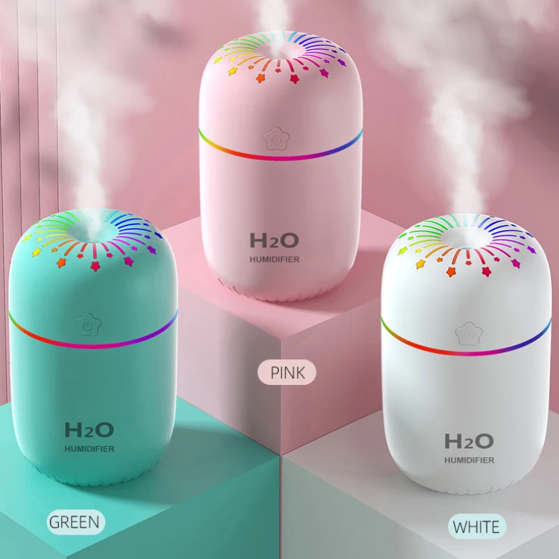 300ml Portable Air Humidifier Colorlful Light Super Mini Humidifier With Big Sprayer Anti Dry Noiseless Humidification