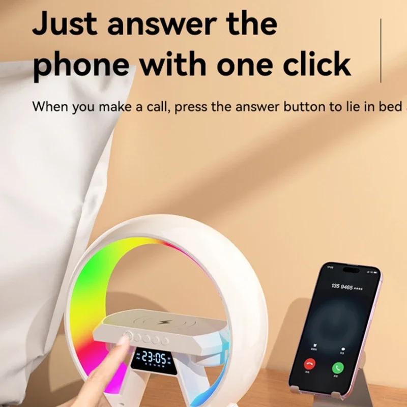 15W Wireless Charger Stand Sveglia Altoparlante Bluetooth Smart Light Rgb Atmosphere Lamp Comodino Night Light Decorazione Della Camera Da Letto
