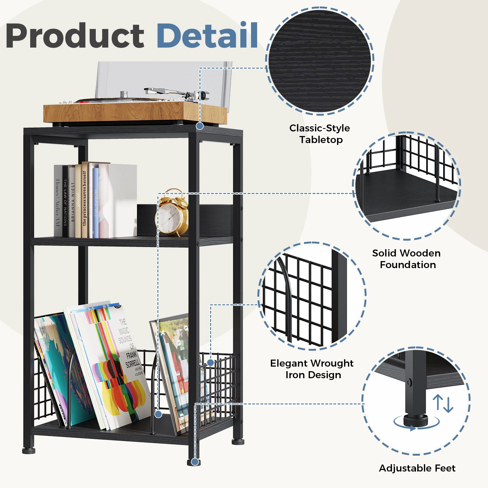 compact bedside record stand