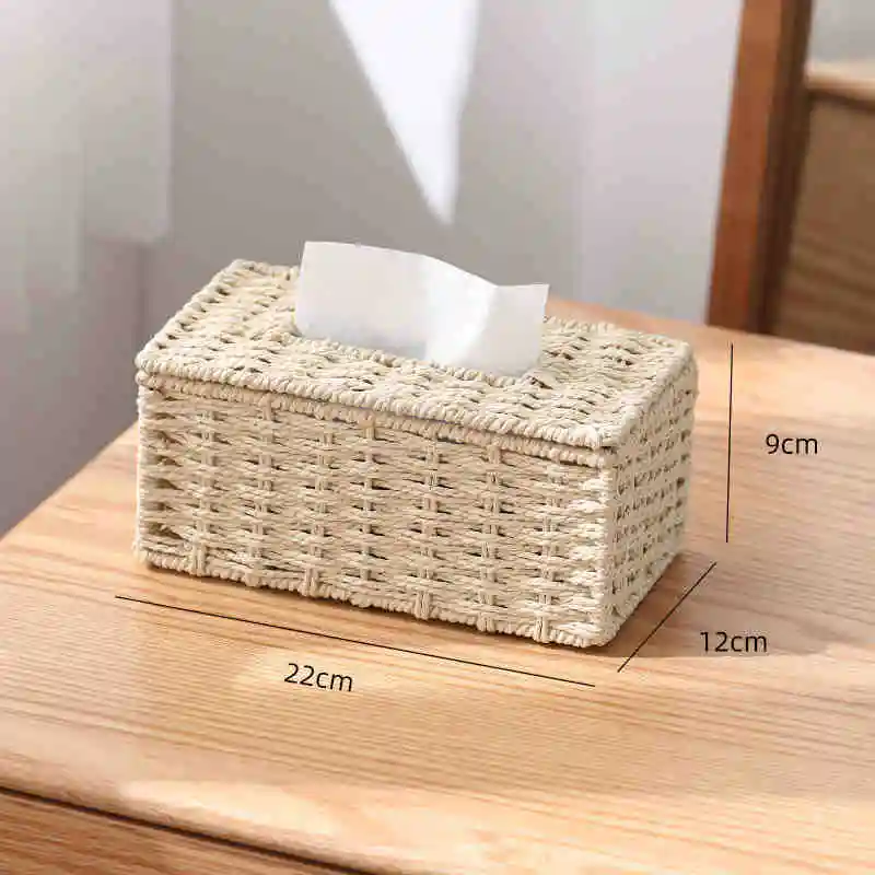 New Woven Tissue Box Imitation Rattan Woven Grass Tissue Storage Box Luxury Tissue Paper Holder Home Living RoomTable Decoration 6