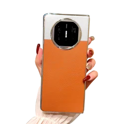 Luxury PU Leather Skin Plating Protective Back Cover Phone Shell for Mate X3 (Orange)