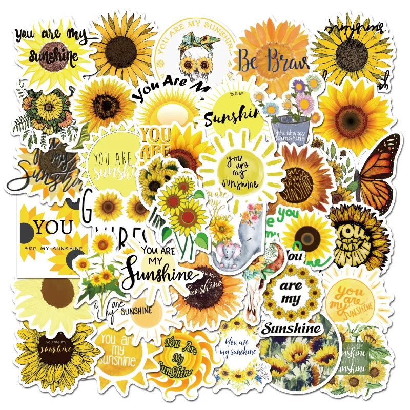 

50PCS Cute Waterproof Sun Flower Plant Irregular Sticker DIY Toy Stationery Water Bottle Notebook Graffiti Decorative Sticker