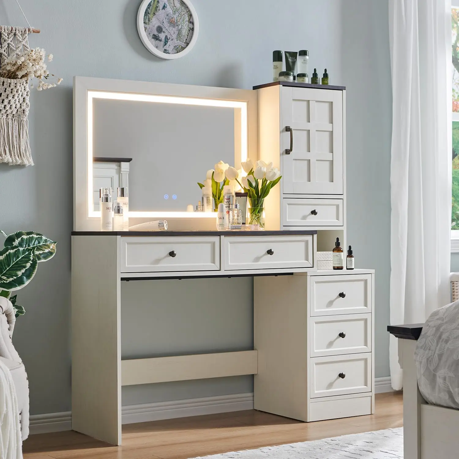 Rustic Vanity Desk with LED Mirror 7