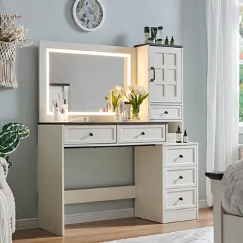 Rustic Vanity Desk with LED Mirror 7