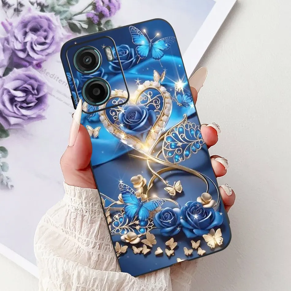 Floral Butterfly Black Silicone Soft Lightweight Phone Case