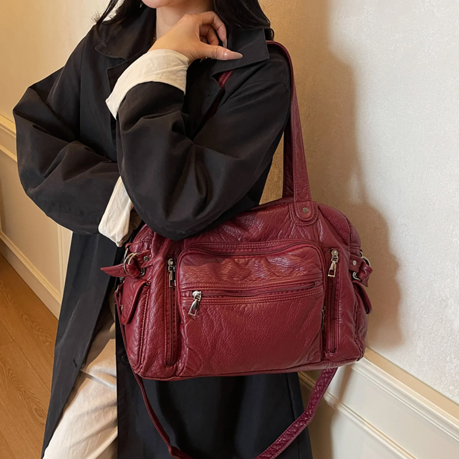 PU Leather Shoulder Bag with Adjustable Strap Crossbody Bag Large Hobo Bag for Women Work Shopping Travel