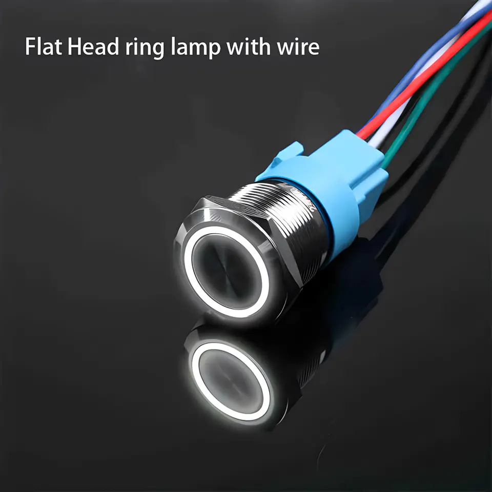 16mm 19mm 22mm Metal Push Button Switch Momentary/Latching Flat Head Led Light Red Yellow Blue Green White 3V 12V 24V 220V image 16