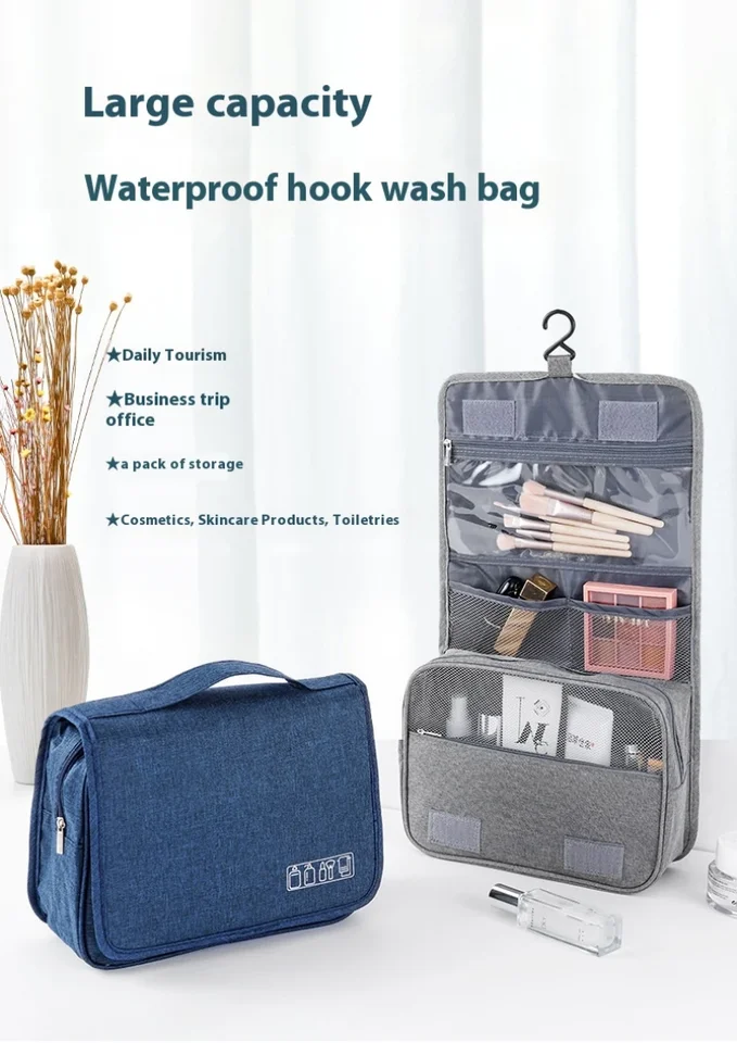 Organizador de artículos de tocador plegable, estuche de maquillaje colgante para baño, neceser de cosméticos para viajes y negocios._voghion.com