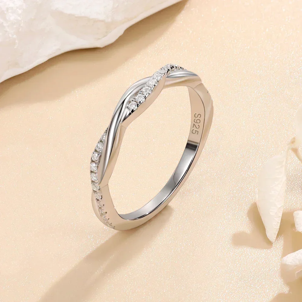 LinkerLove Moissanite Twist Wedding Band for Women Half Eternity S925 Sterling Silver 2ct Diamond Engagement Ring Trendy Jewelry