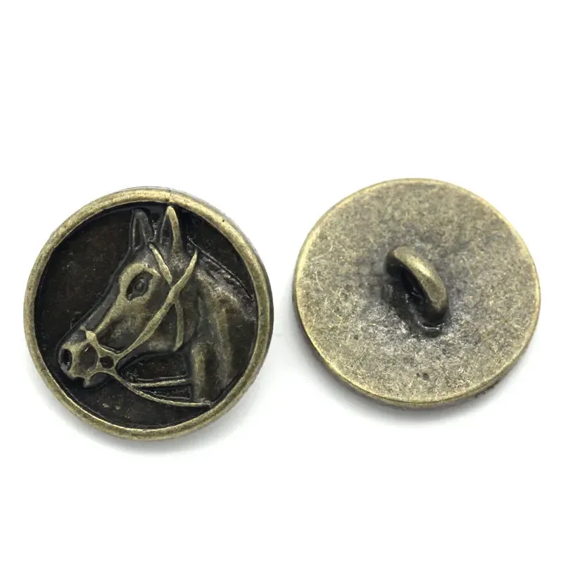 Bronze Alloy round Button with Carved Horse Head 20pcs Zinc Alloy Clothing Buttons Fashion Accessory Male Female Children