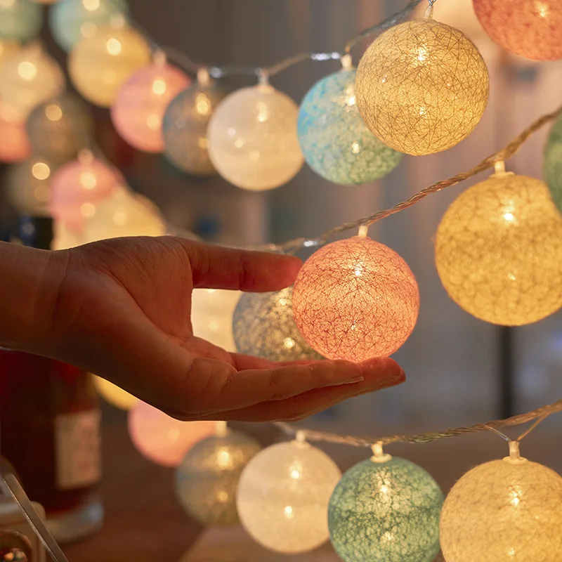 Cotton Garland Balls String Lights for Christmas Outdoor Decor
