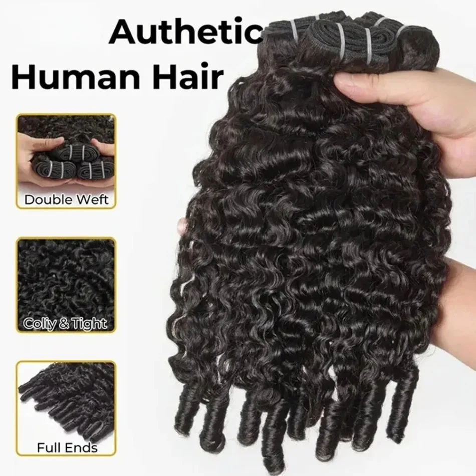 12A Burmese Curly Human Hair Bundles Water Wave Bundles Virgin Weave Human Hair Extensions Curly Ends 1/3/4 Pcs Black 30 40 Inch 3