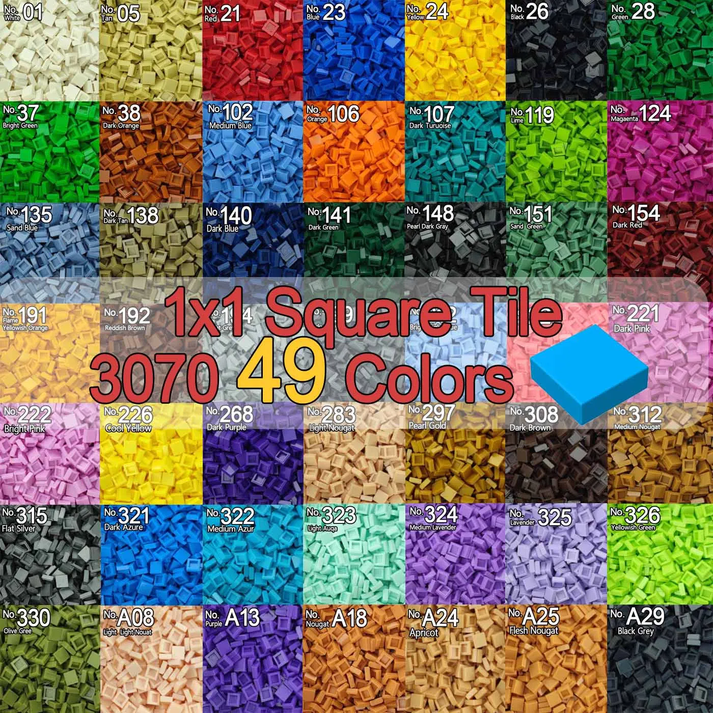 사각형 타일 1x1 빌딩 블록 3070 픽셀 아트 페인팅 QR 코드 벽돌 3070b 30039 MOC 작은 입자 장난감 부품 300 개/몫..