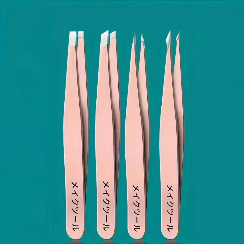 4피스 스테인레스 스틸 핀셋 세트, 남녀공용, 얼굴털, 눈썹, 내성모, 부러진 부..