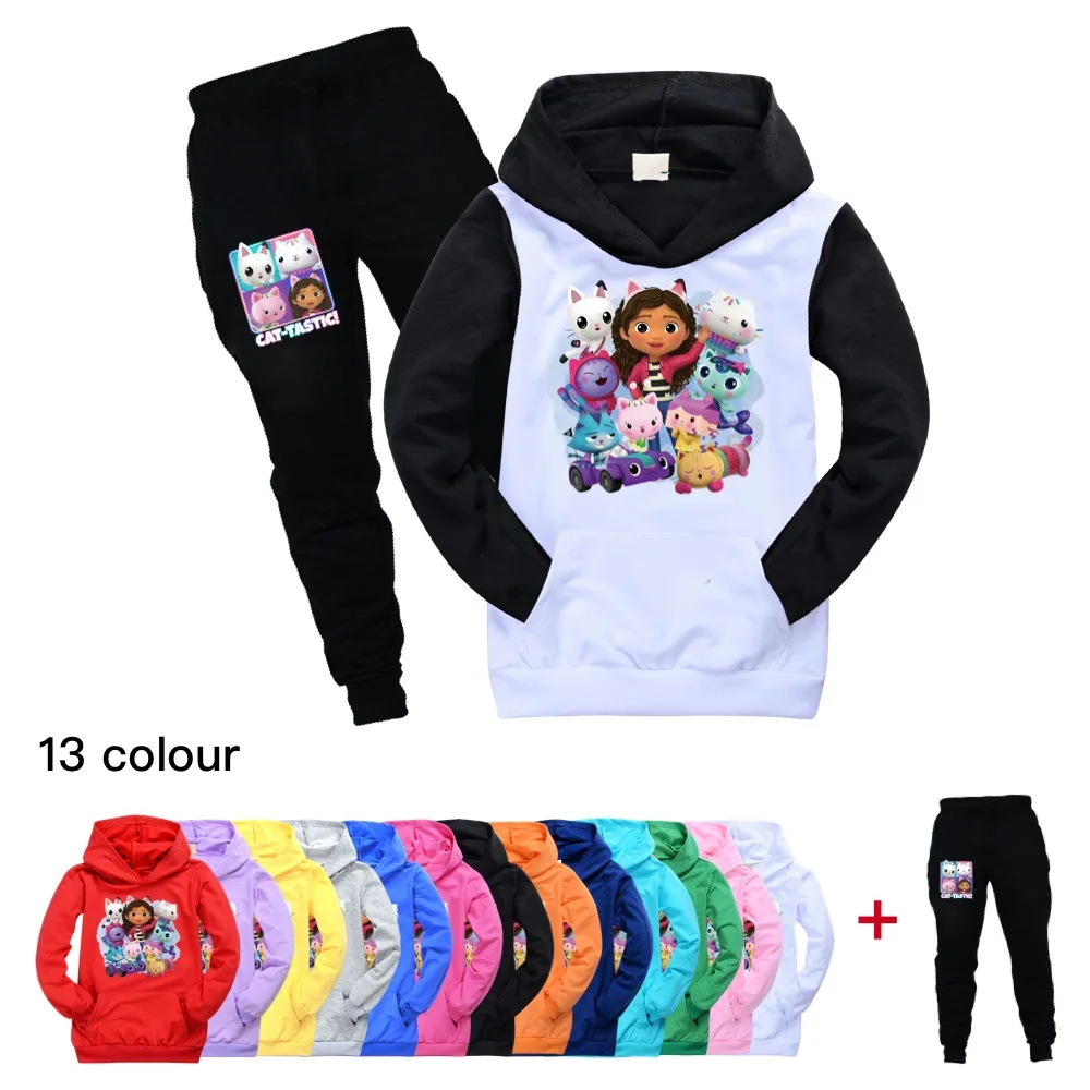 

Gabbys Dollhouse Hoodie Kids Sportsuit Teen Girls Cartoon Gabby Cats Sweatshirt Pants 2pcs Set Children's Clothing Boy Clothes